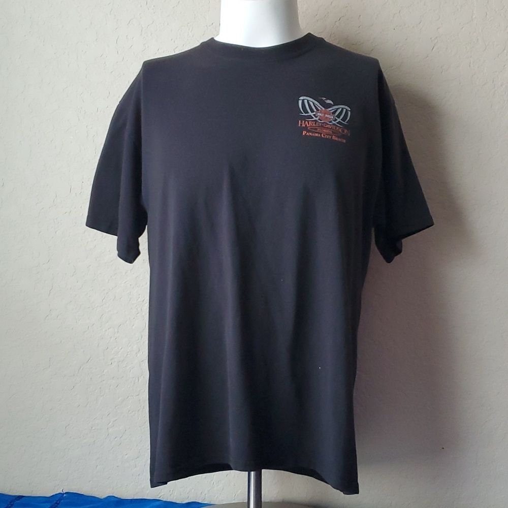 Harley Davidson Shirt Large Black Panama City Beach Florida Eagle Graphic Tee